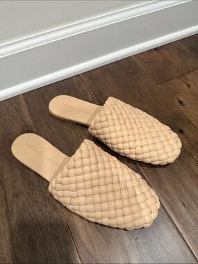 Freda Salvador Nude Woven Leather Slide Mules